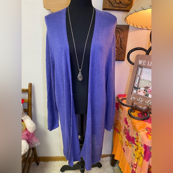 J Jill Cardigan Sweater Duster Lightweight Linen Blend Open Front Tight Knit XL - Picture 3 of 14